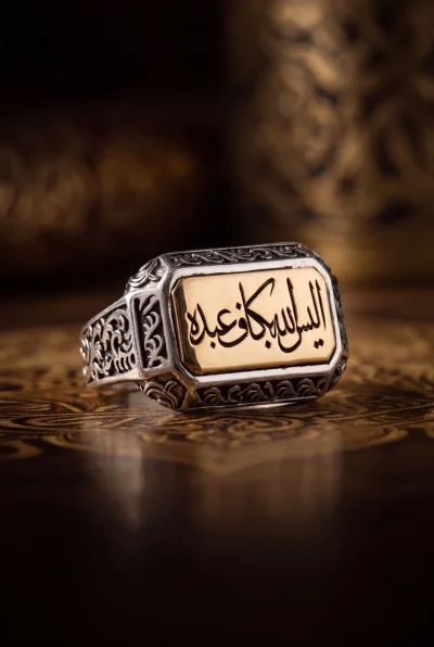 "Allah Kuluna Kâfi Değil mi?" (Zümer 36) Ayet İşlemeli, Kalemkâr Dokulu Özel Tasarım Gümüş Yüzük