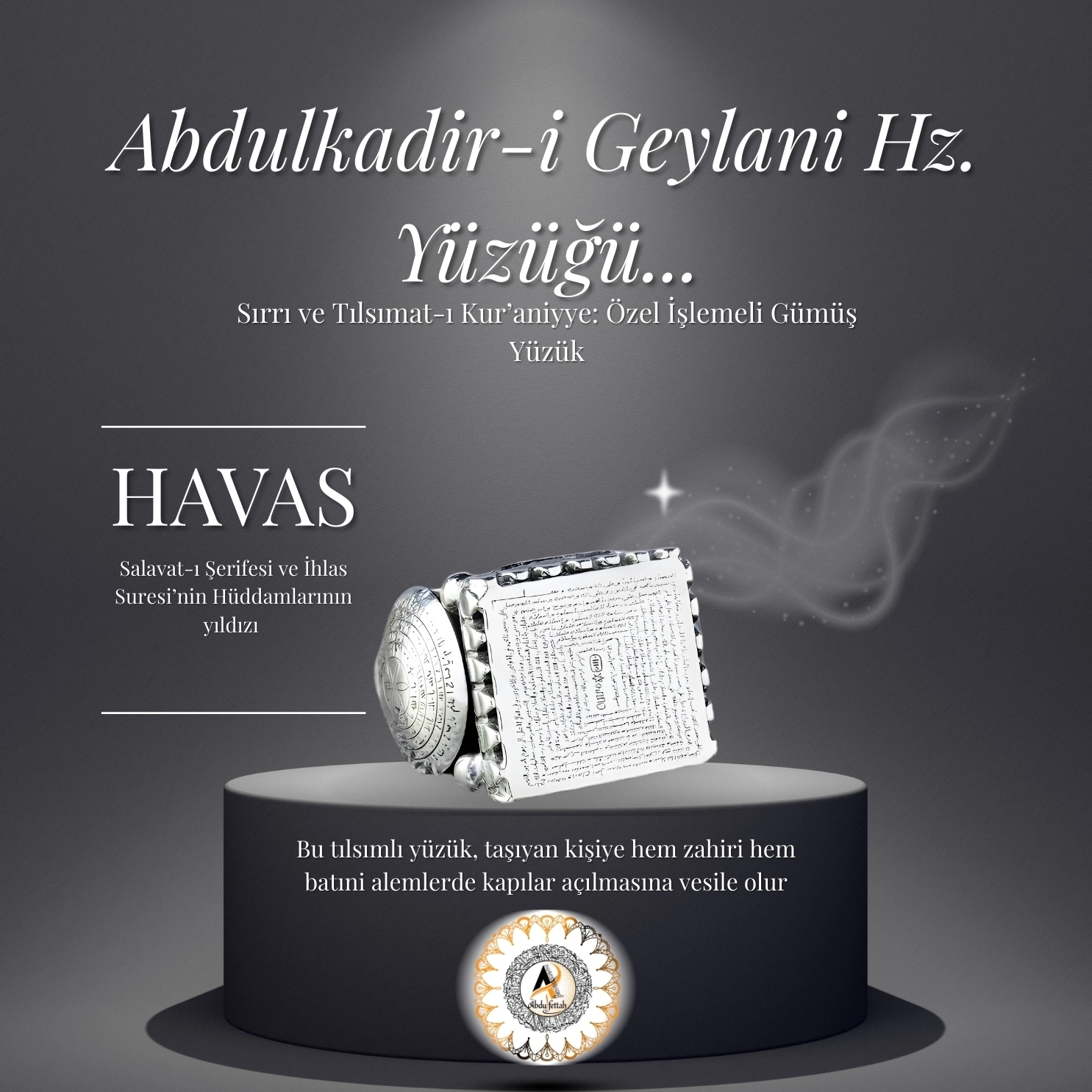 Abdulkadir Geylani Hz. Sırrı ve Tılsımat-ı Kur’aniyye: Özel İşlemeli Gümüş Yüzük