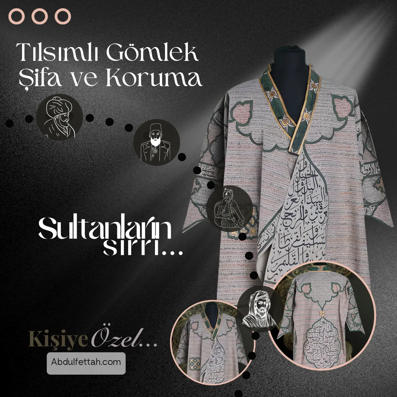 Üzerinde ayet ve vefkler işlenmiş, manevi koruma sağlayan tılsımlı gömlek.