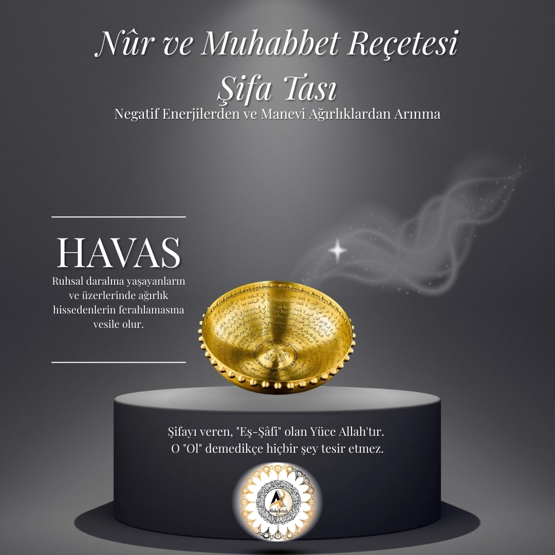 Şifa ayetleri ve Fatiha suresi okumaları için hazırlanan havas tası.