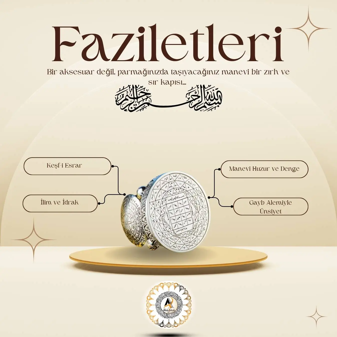 Havâs ilmi ile hazırlanmış el işçiliği, ilim ve muhabbet için vefk detayı.