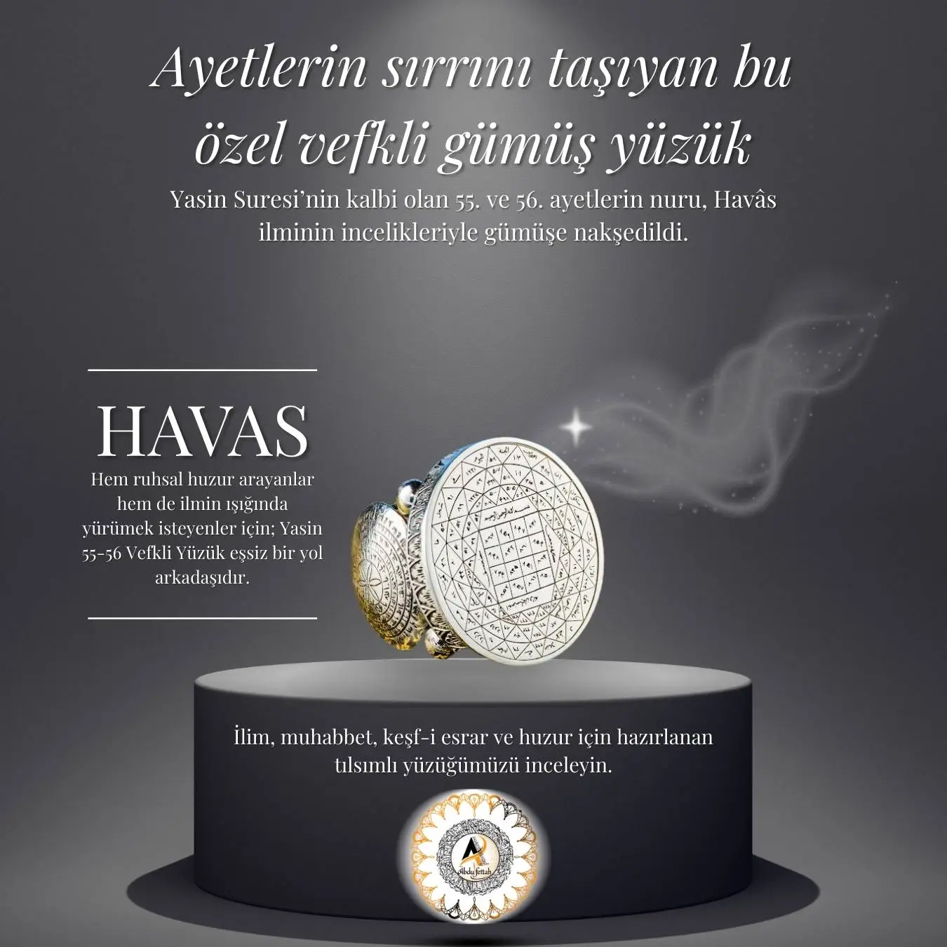 Manevi koruma, keşf-i esrar ve sır taşıyan Yasin şerifi gümüş yüzük.