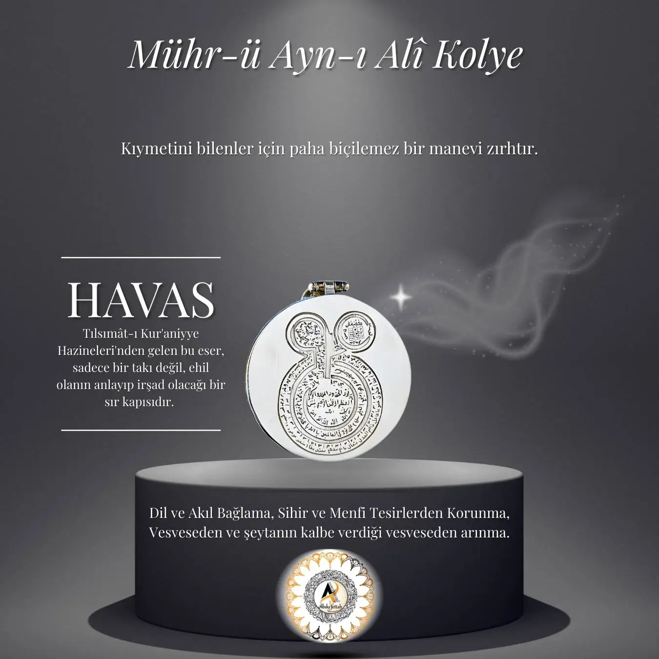 Tılsımat-ı Kur'aniyye serisi gümüş manevi koruma kolyesi.
