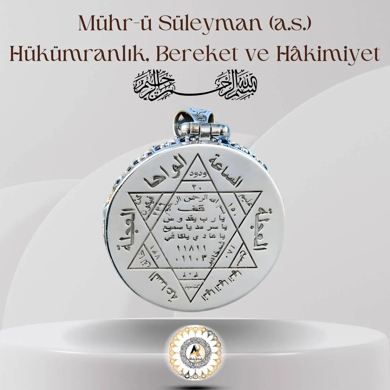 Hz. Süleyman mührü yıldızı işlenmiş gümüş bereket ve hükümranlık kolyesi.
