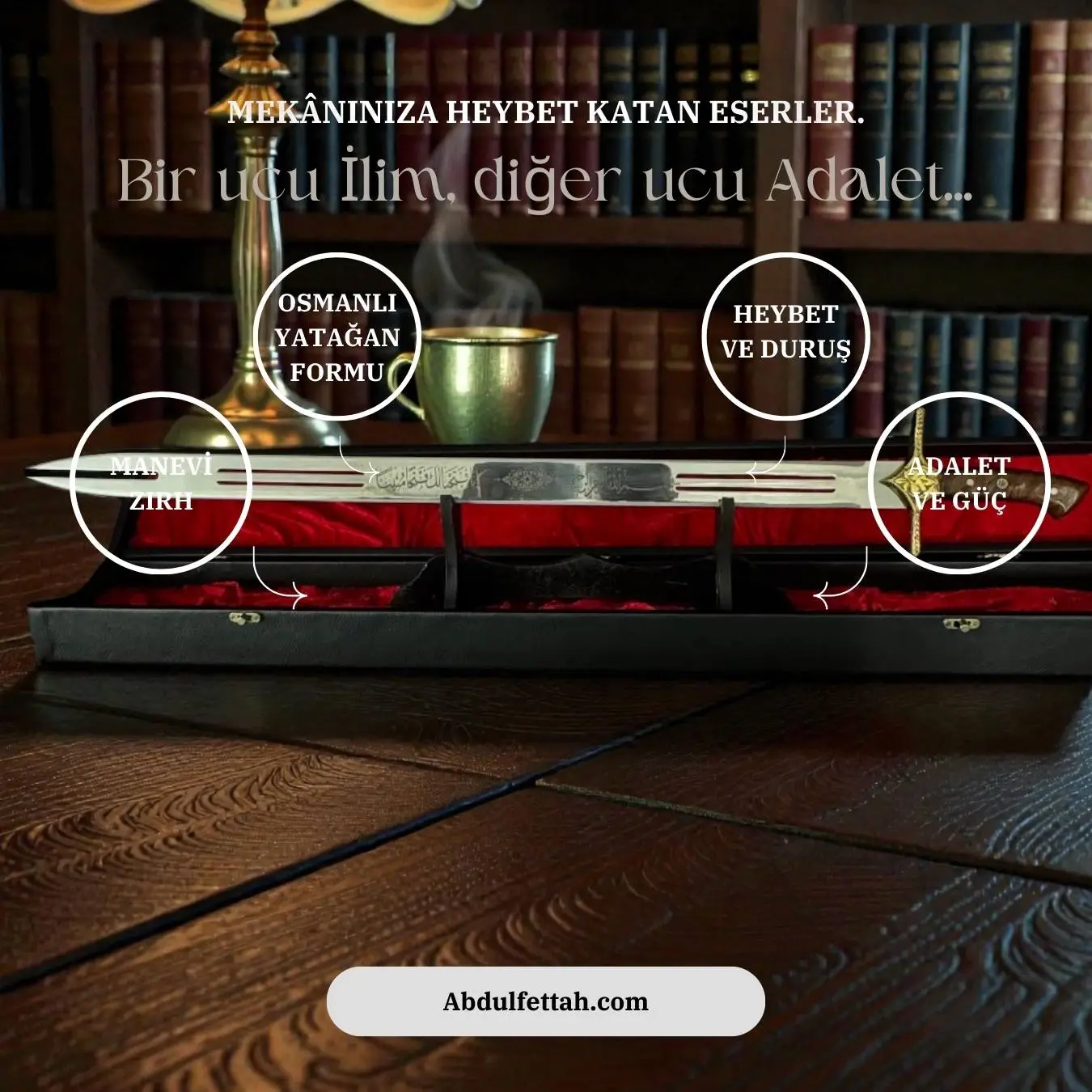 Geleneksel motifli pirinç balçaklı ve ahşap kabzalı özel tasarım Zülfikar kılıcı.