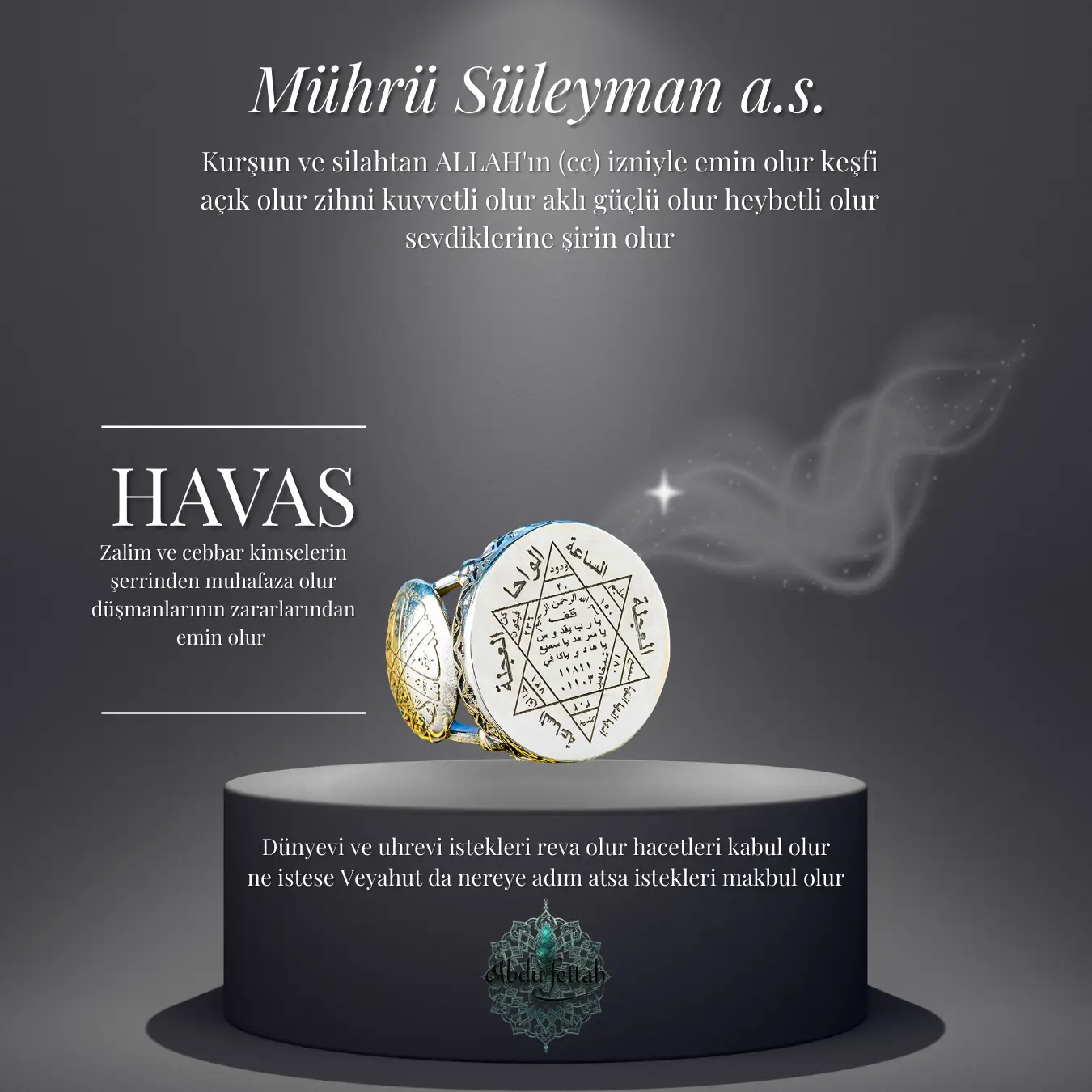 Düşmanlardan koruyan ve şirinlik veren Hz. Süleyman tılsımı.