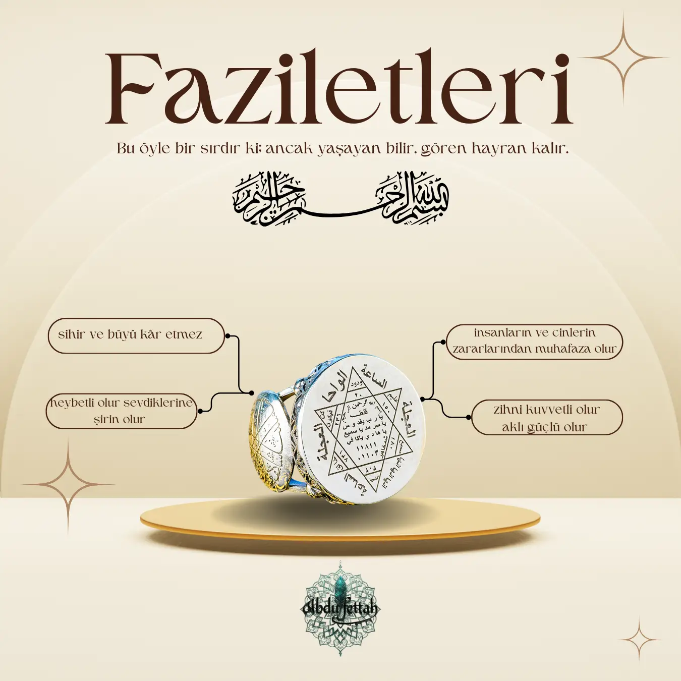 ızık ve heybet için hazırlanan Süleyman Mührü vefk detayı.