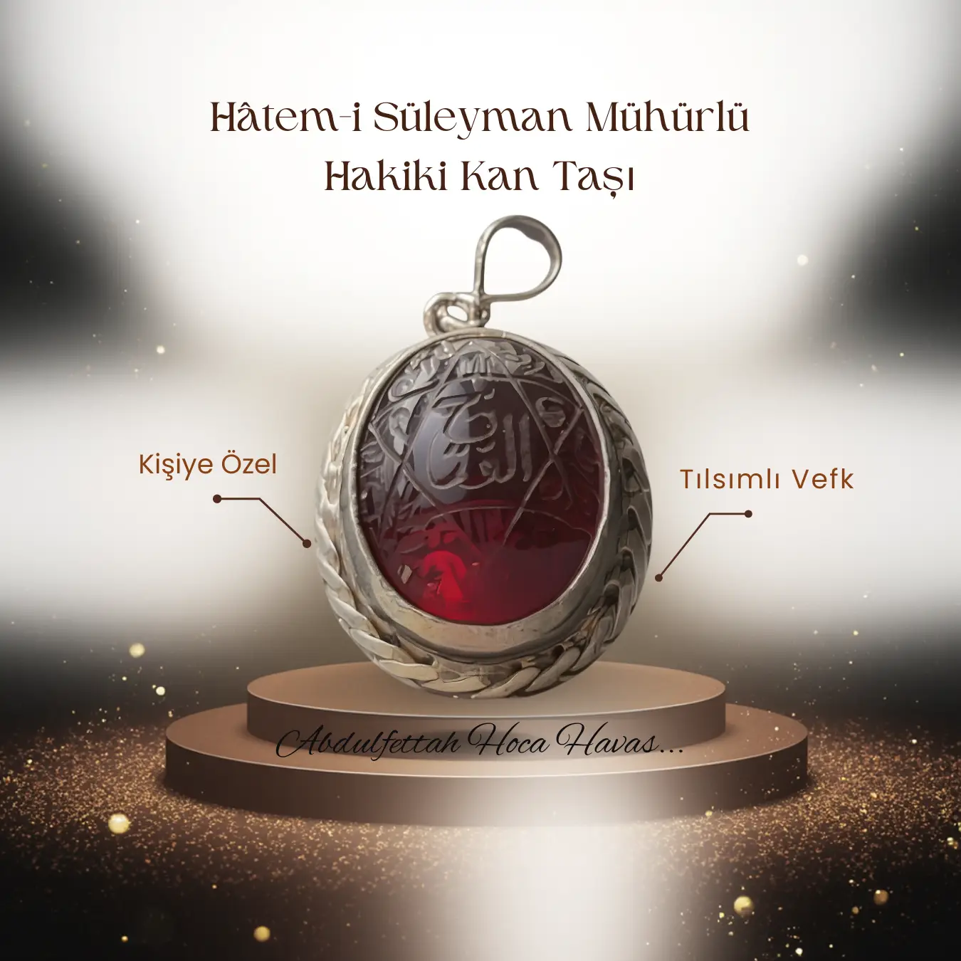Hâtem-i Süleyman Mühürlü Hakiki Kan Taşı Kolye (Havas Özel İşleme)