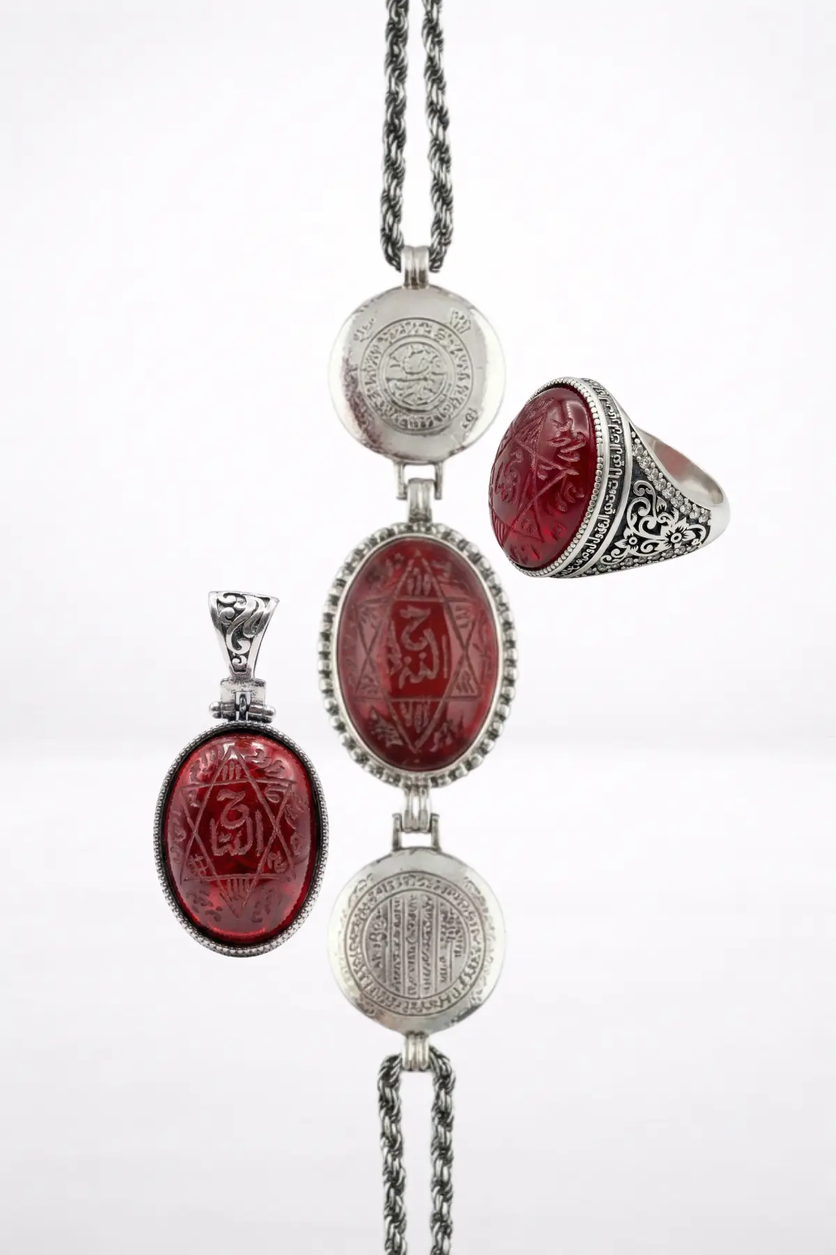 Üçlerin Sırrı Koleksiyonu: Tılsım-ı Süleyman, Hızır (a.s) ve Hz. Hamza (r.a.) Mühürlü Hakiki Kan Taşı Seti