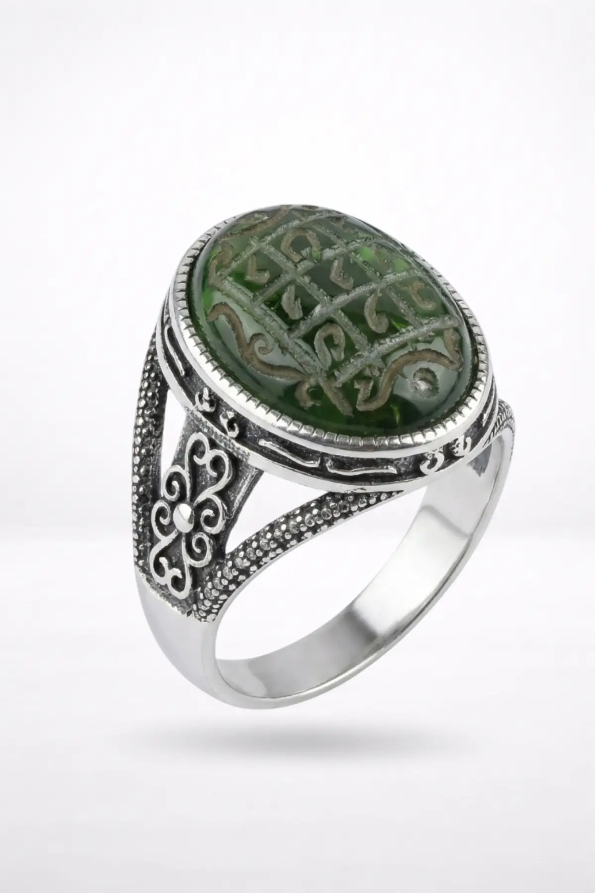 Tılsım-ı Nur Vefkli Gümüş Yüzük (Yeşil) - Kadınlar için