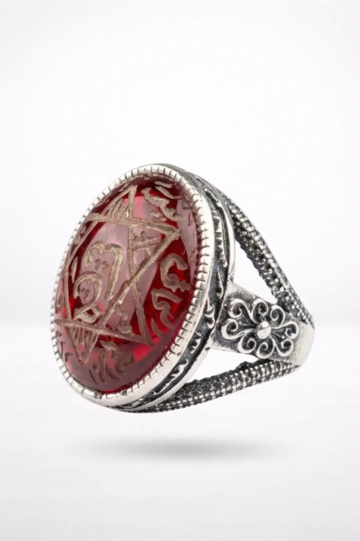 Mührü Süleyman Vefkli Gümüş Yüzük (Kan Taşı) - Kadınlar İçin